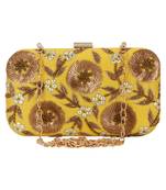 Adorn Embroidered & Embelished Party Clutch Yellow & Gold