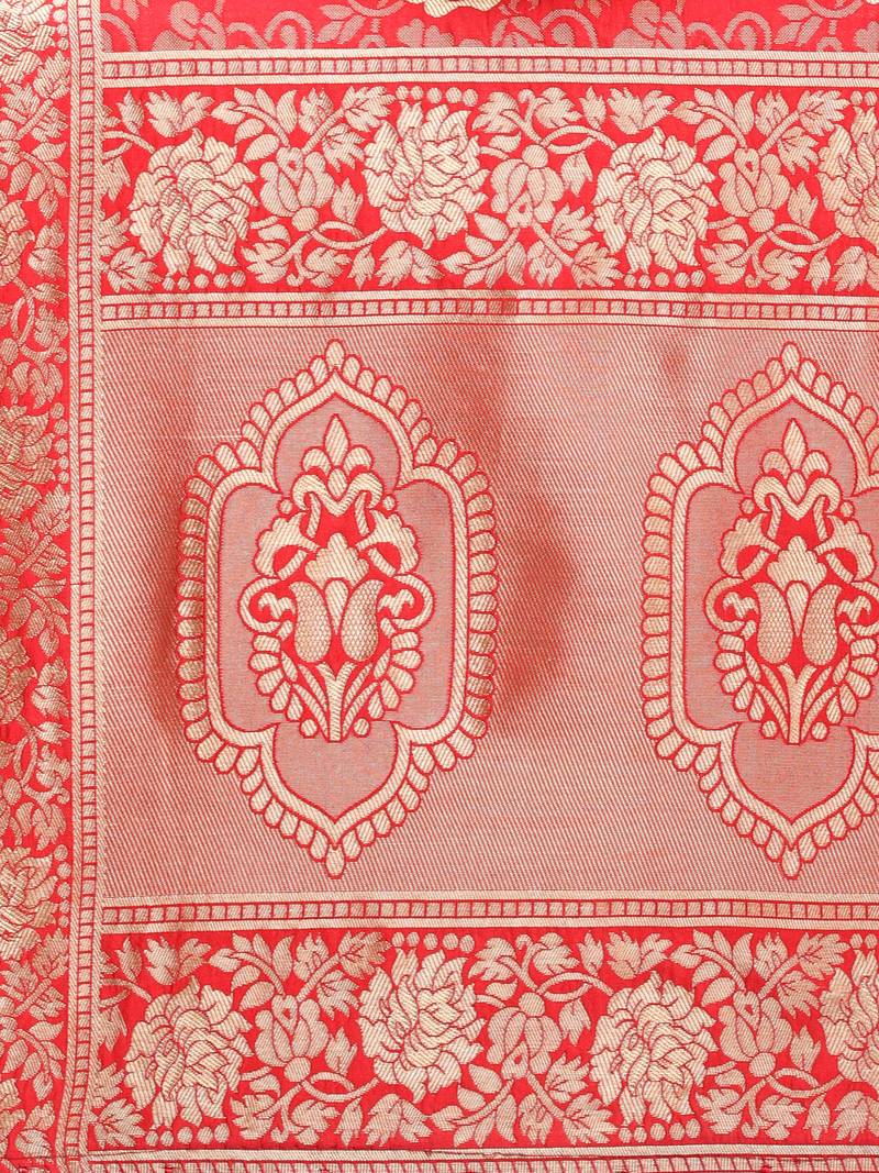 Red Poly Silk Banarasi Womens Dupatta