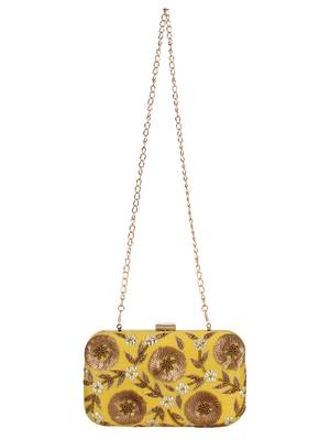 Adorn Embroidered & Embelished Party Clutch Yellow & Gold 4