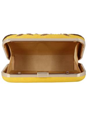 Adorn Embroidered & Embelished Party Clutch Yellow & Gold 5