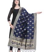 Navy Blue Poly Silk Banarasi Womens Dupatta