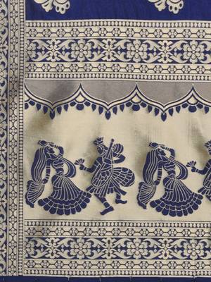 Navy Blue Poly Silk Banarasi Womens Dupatta 4