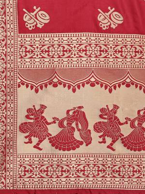 Red Poly Silk Banarasi Womens Dupatta 4