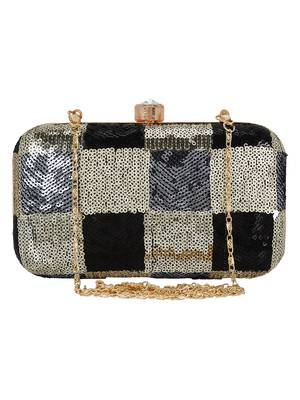 Adorn Sequined Party Clutch Black & Gold 1
