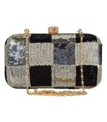 Adorn Sequined Party Clutch Black & Gold