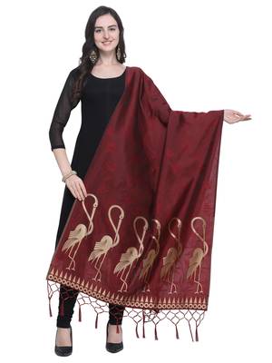 Maroon Poly Silk Banarasi Womens Dupatta 1
