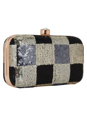 Adorn Sequined Party Clutch Black & Gold 2