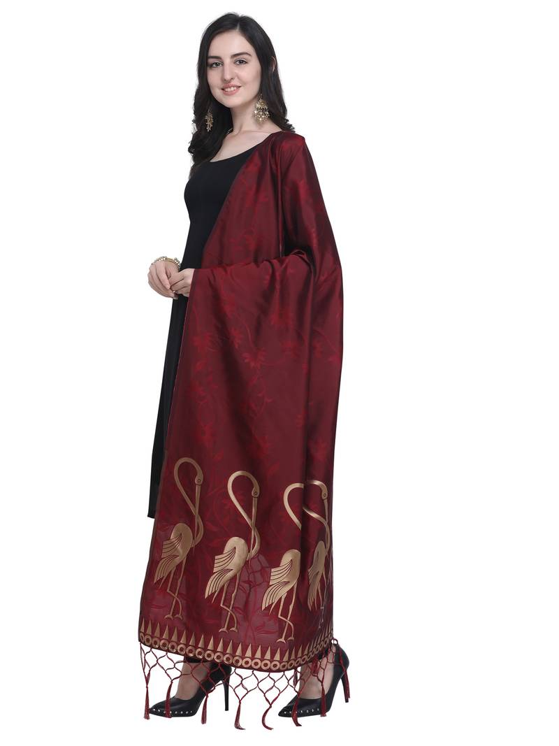 Maroon Poly Silk Banarasi Womens Dupatta
