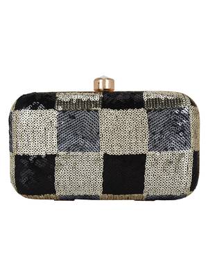 Adorn Sequined Party Clutch Black & Gold 3