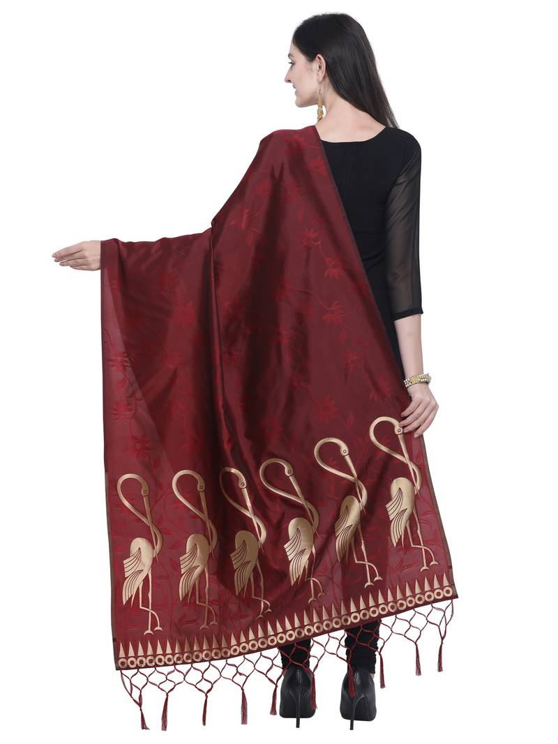 Maroon Poly Silk Banarasi Womens Dupatta