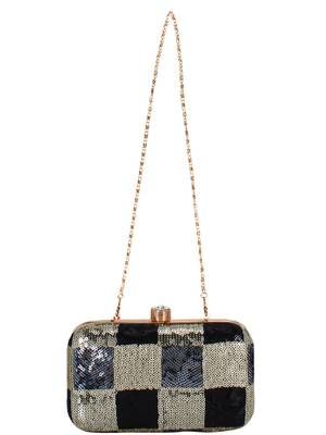 Adorn Sequined Party Clutch Black & Gold 4