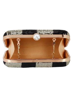 Adorn Sequined Party Clutch Black & Gold 5