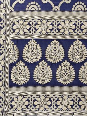 Navy Blue Poly Silk Banarasi Womens Dupatta 4