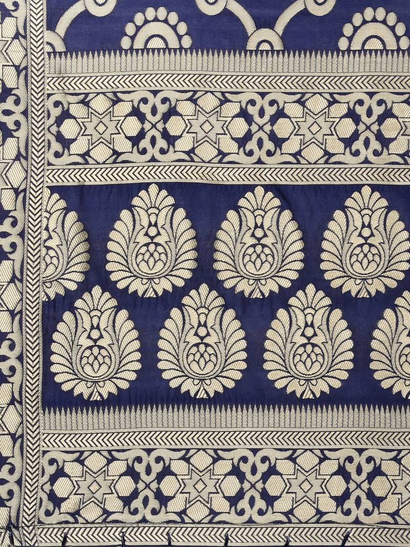 Navy Blue Poly Silk Banarasi Womens Dupatta