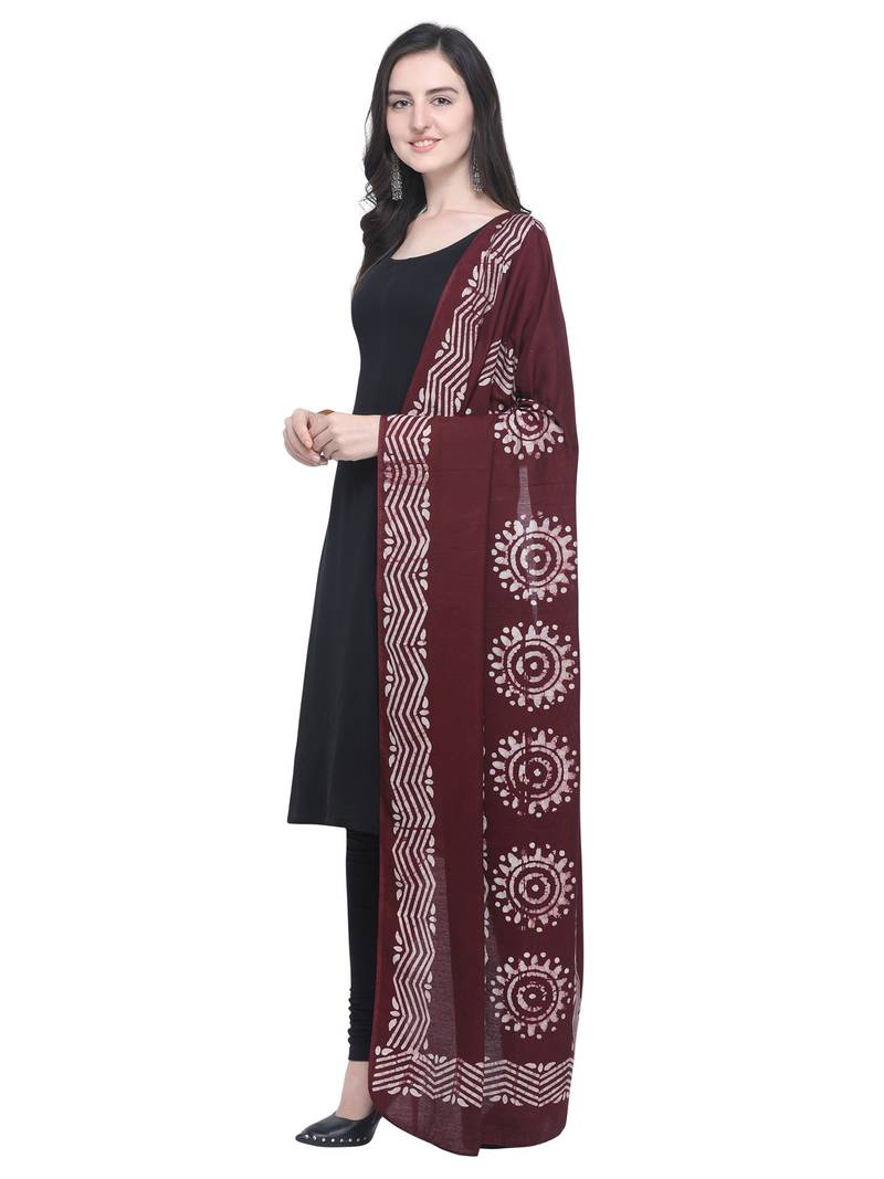 Magenta Poly Cotton Printed Womens Dupatta