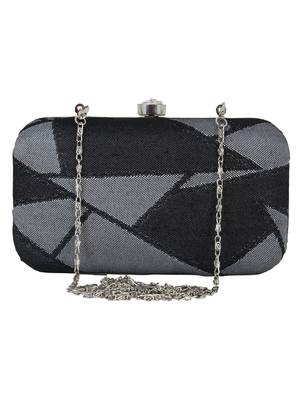 Loom Jacquard Fabric Clutch Black & Grey 1