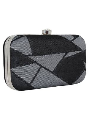 Loom Jacquard Fabric Clutch Black & Grey 2