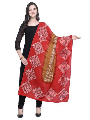 Red Poly Cotton Printed Womens Dupatta 1