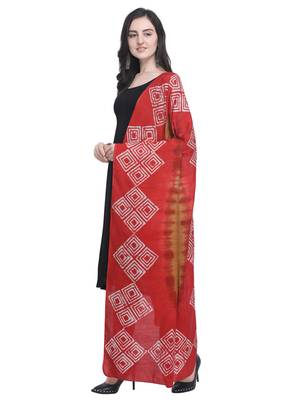 Red Poly Cotton Printed Womens Dupatta 2