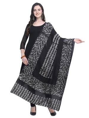 Black Poly Cotton Printed Womens Dupatta 1