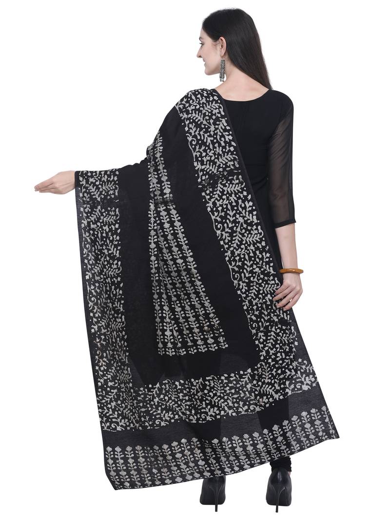 Black Poly Cotton Printed Womens Dupatta
