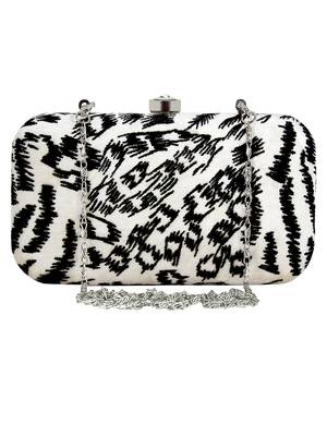 Feral Animal Print Velvet Fabric Clutch Black & White 1