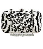 Feral Animal Print Velvet Fabric Clutch Black & White