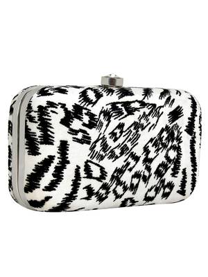 Feral Animal Print Velvet Fabric Clutch Black & White 2
