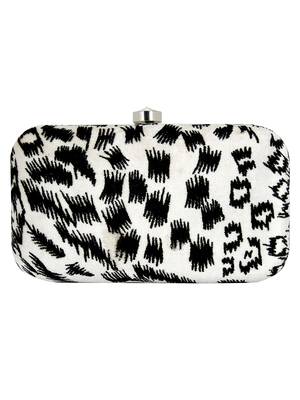 Feral Animal Print Velvet Fabric Clutch Black & White 3