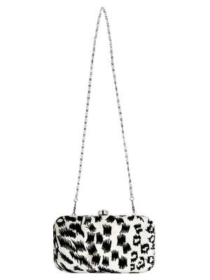 Feral Animal Print Velvet Fabric Clutch Black & White 4