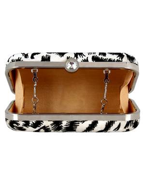 Feral Animal Print Velvet Fabric Clutch Black & White 5