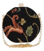 Loom Jacquard Fabric Round Clutch Black & Multi