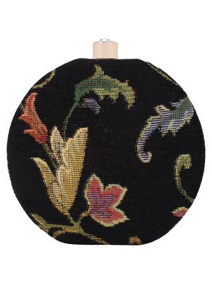 Loom Jacquard Fabric Round Clutch Black & Multi 3