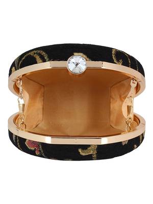 Loom Jacquard Fabric Round Clutch Black & Multi 5