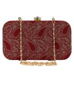 Tulle Faux Silk Fabric Printed Clutch Maroon & Gold