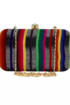 Loom Striped Jacquard Fabric Clutch Multicolour