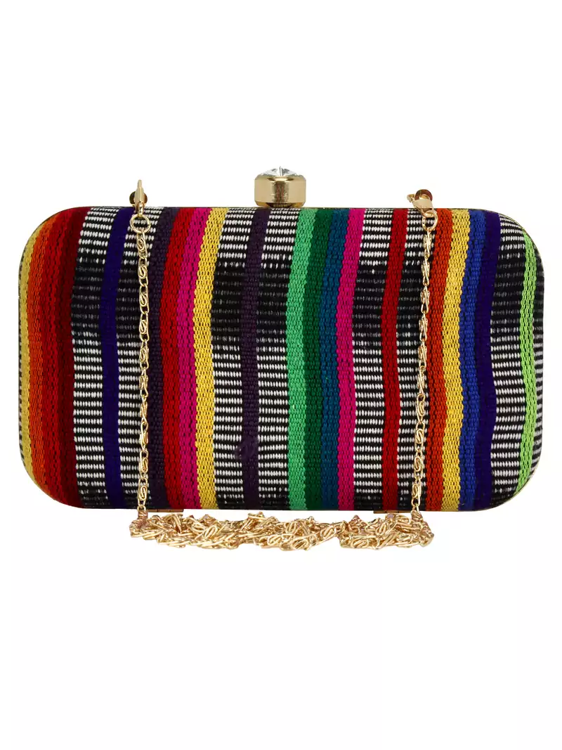 Loom Striped Jacquard Fabric Clutch Multicolour