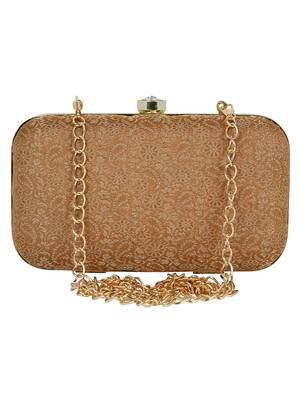 Tulle Faux Silk Fabric Printed Clutch Gold 1