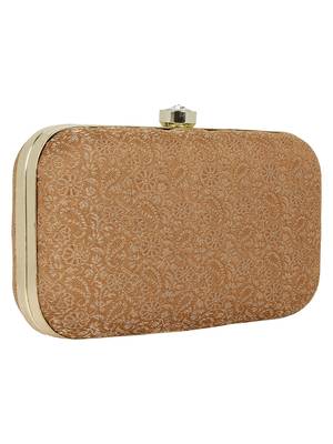 Tulle Faux Silk Fabric Printed Clutch Gold 2
