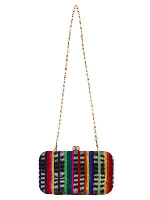 Loom Striped Jacquard Fabric Clutch Multicolour 4