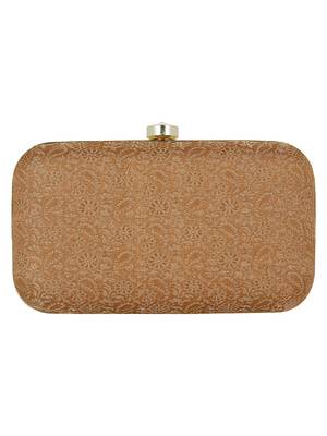 Tulle Faux Silk Fabric Printed Clutch Gold 3