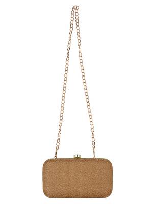 Tulle Faux Silk Fabric Printed Clutch Gold 4