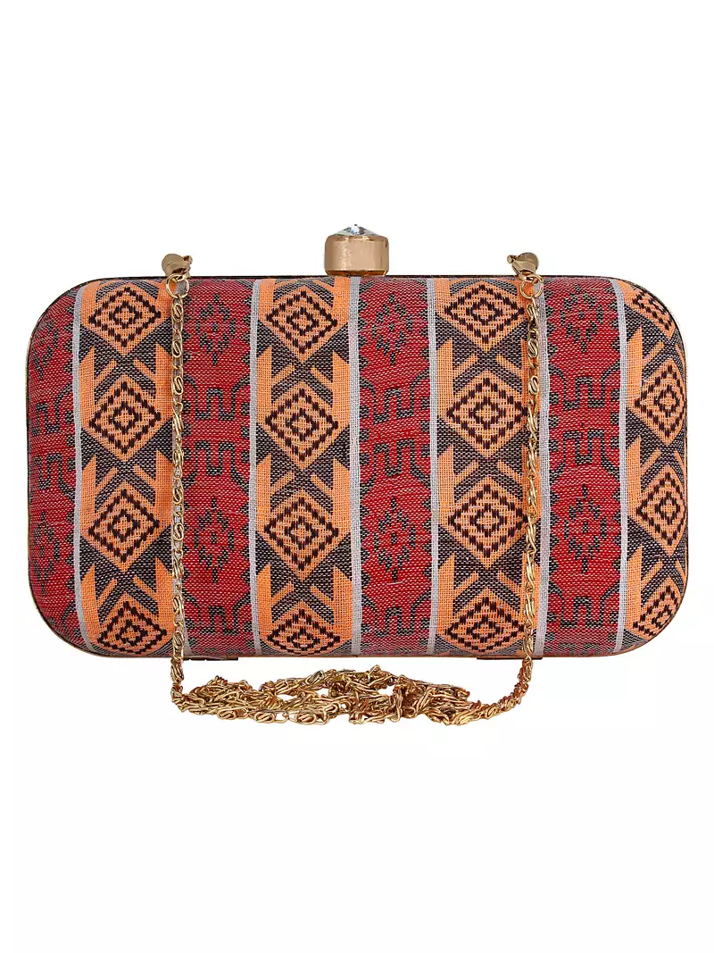 Loom Striped Jacquard Fabric Clutch Multicolour