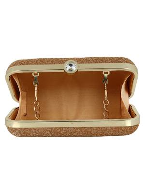 Tulle Faux Silk Fabric Printed Clutch Gold 5