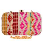 Loom Jacquard Fabric Clutch Beige & Multi