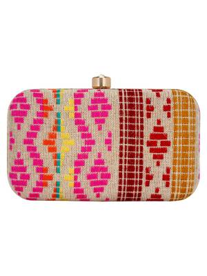 Loom Jacquard Fabric Clutch Beige & Multi 3