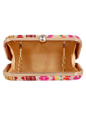 Loom Jacquard Fabric Clutch Beige & Multi 5