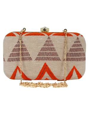 Hyperbole Fabric jacquard Textured Clutch Beige & Orange 1