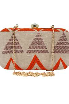 Hyperbole Fabric jacquard Textured Clutch Beige & Orange