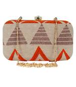 Hyperbole Fabric jacquard Textured Clutch Beige & Orange